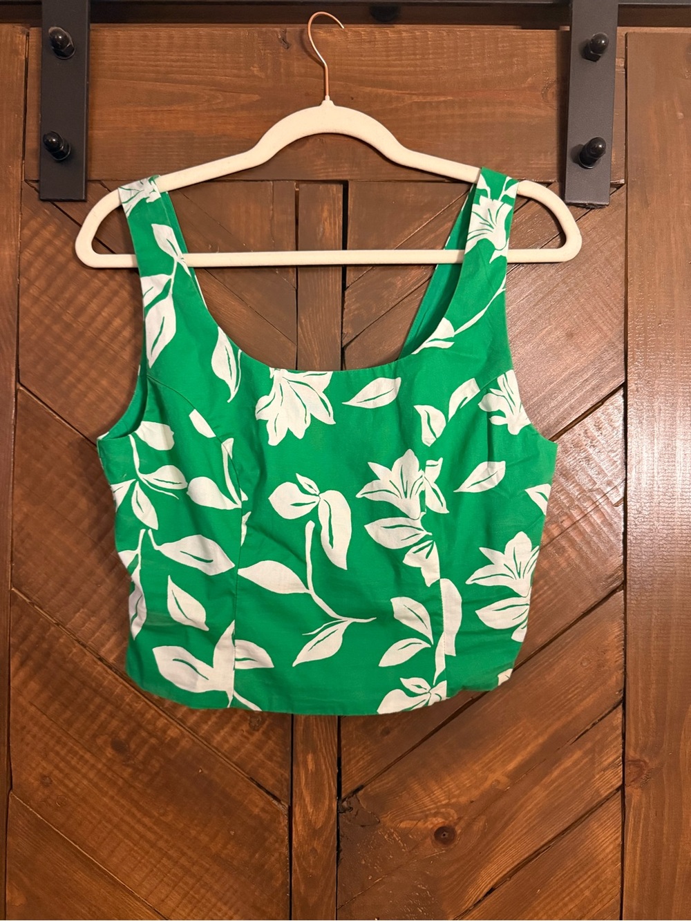 J. Crew Green and White Floral Crop Tank